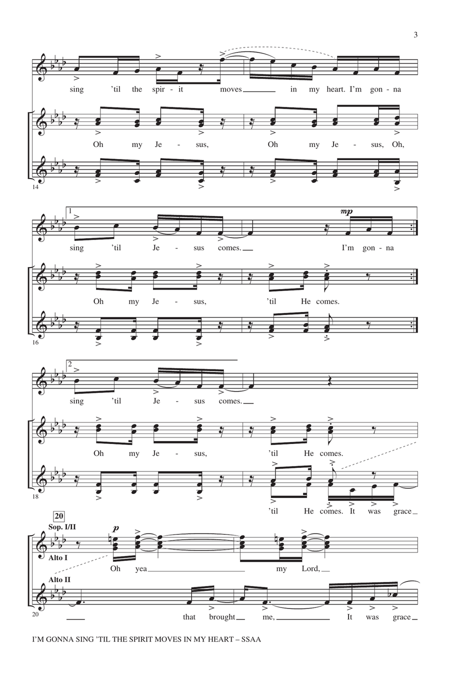 I'm Gonna Sing 'Til The Spirit Moves In My Heart SSA scores gallery preview page 2