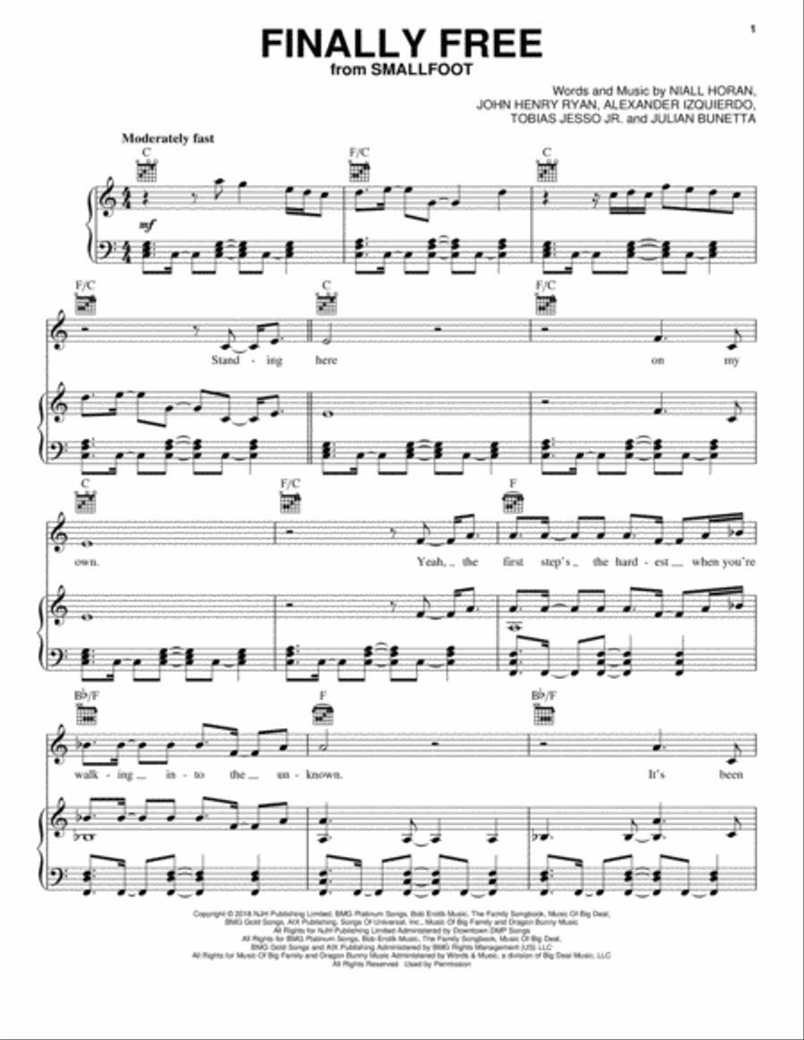 Finally Free (from Smallfoot) Piano, Vocal, Guitar scores gallery preview page 1