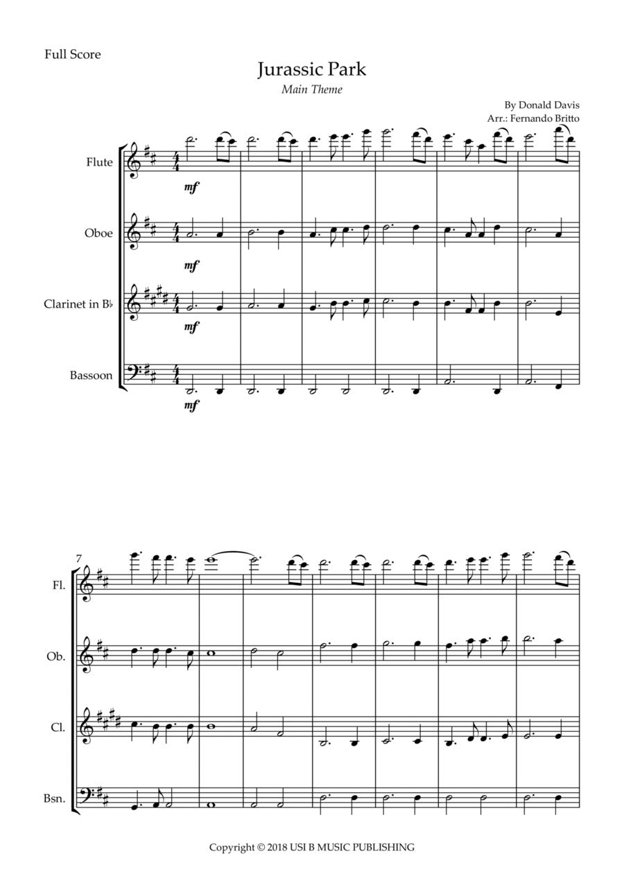 Jurassic Park Iii Woodwind Quartet scores gallery preview page 1
