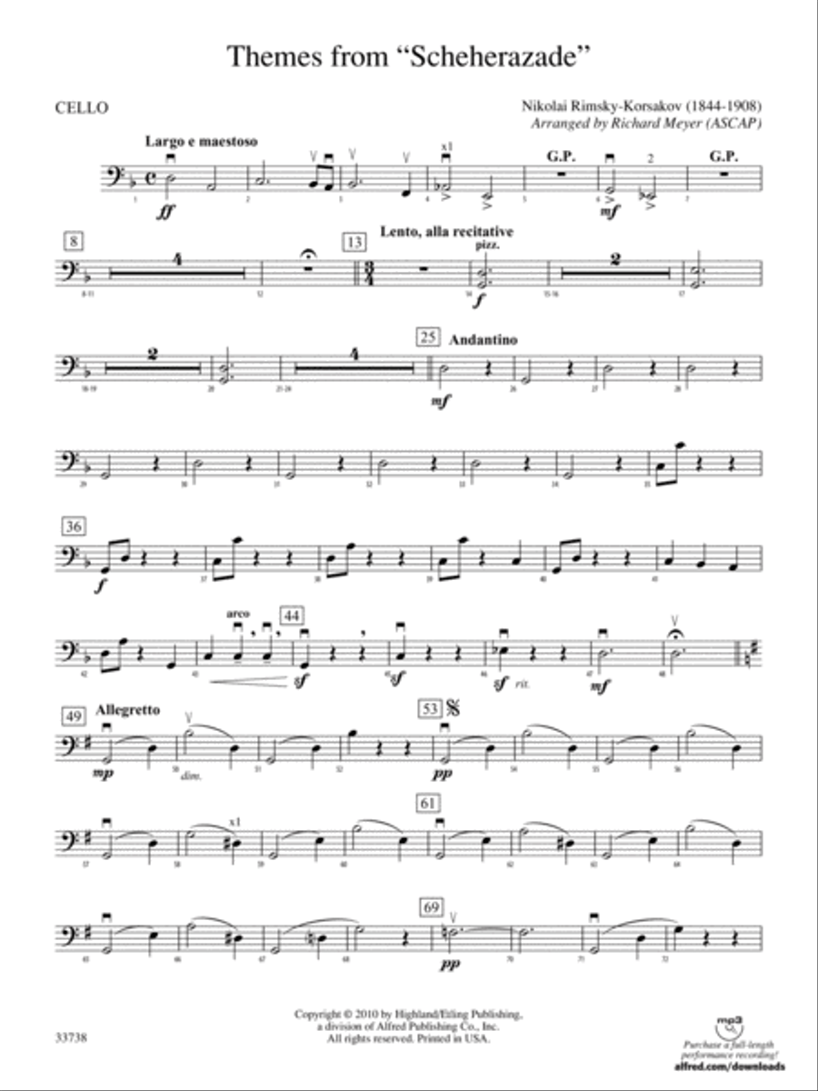 Themes from Scheherazade: Cello Full Orchestra scores gallery preview page 1