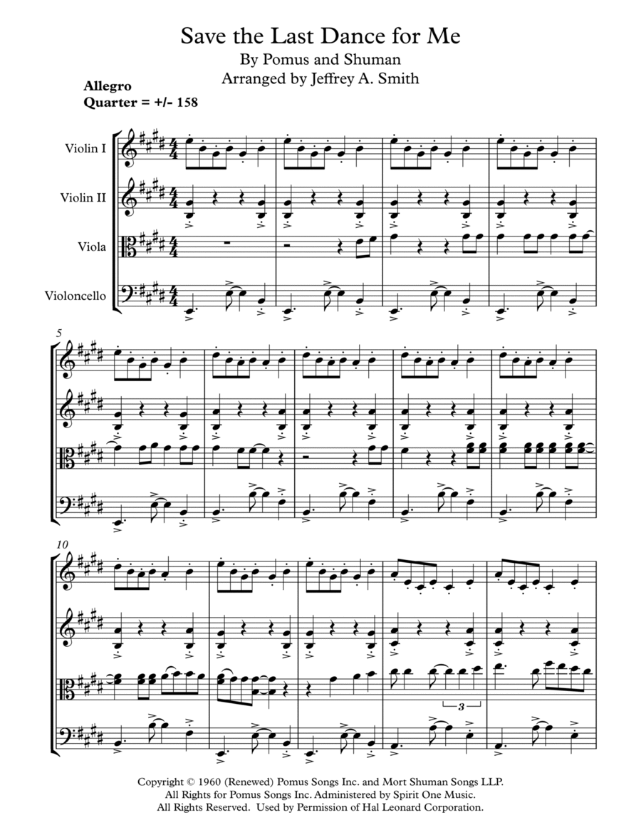 Save The Last Dance For Me String Quartet scores gallery preview page 1
