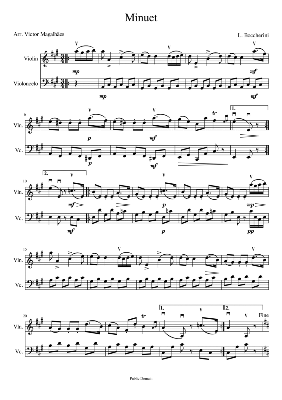 Minuet - Luigi Boccherini - Violin and Cello Duet String Duet scores gallery preview page 1