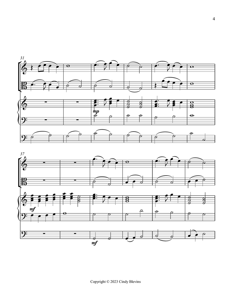 In the Bleak Midwinter, for Violin, Viola, Cello and Piano Small Ensemble scores gallery preview page 5