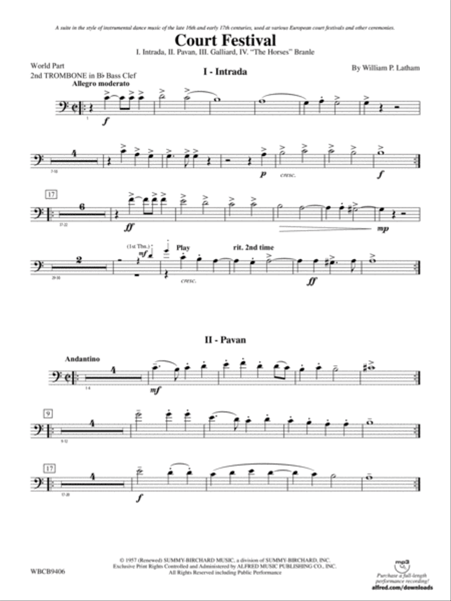 Court Festival (Suite for Concert Band): (World Part) 2nd B-flat Trombone B.C. Concert Band scores gallery preview page 1