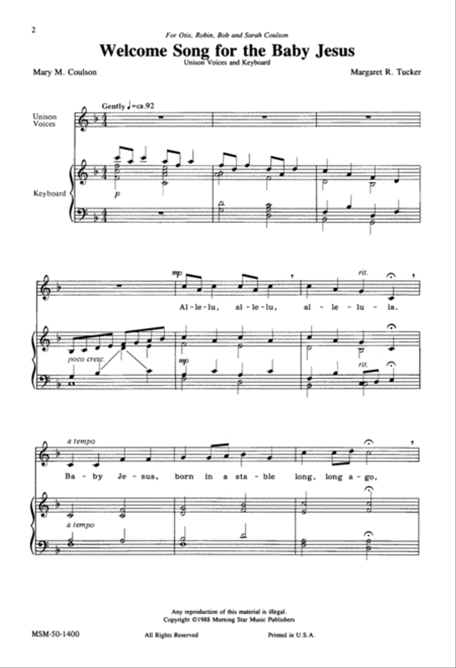 Welcome Song for the Baby Jesus Unison Choir scores gallery preview page 2