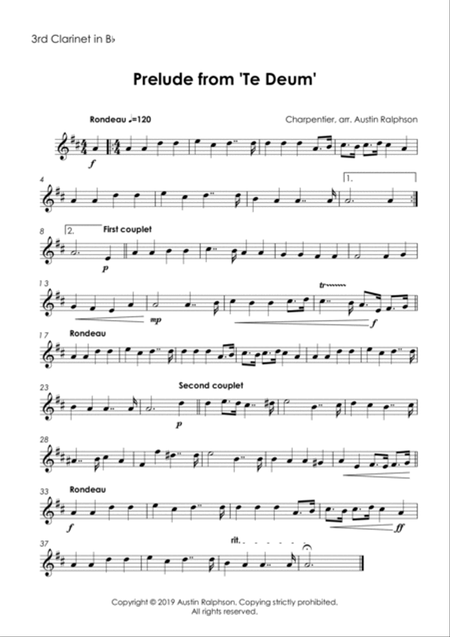 Prelude (Rondeau) from Te Deum - clarinet quintet Clarinet Quintet scores gallery preview page 4