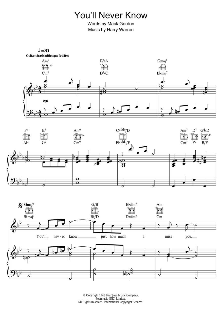 You'll Never Know (from The Shape of Water) Piano, Vocal scores gallery preview page 1