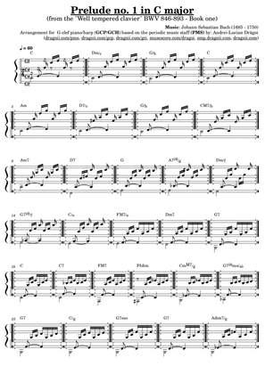 Bach (J.S.) - Prelude I in C (BWV 846) - G-clef piano/harp (GCP/GCH) arr. with periodic staff (PMS)