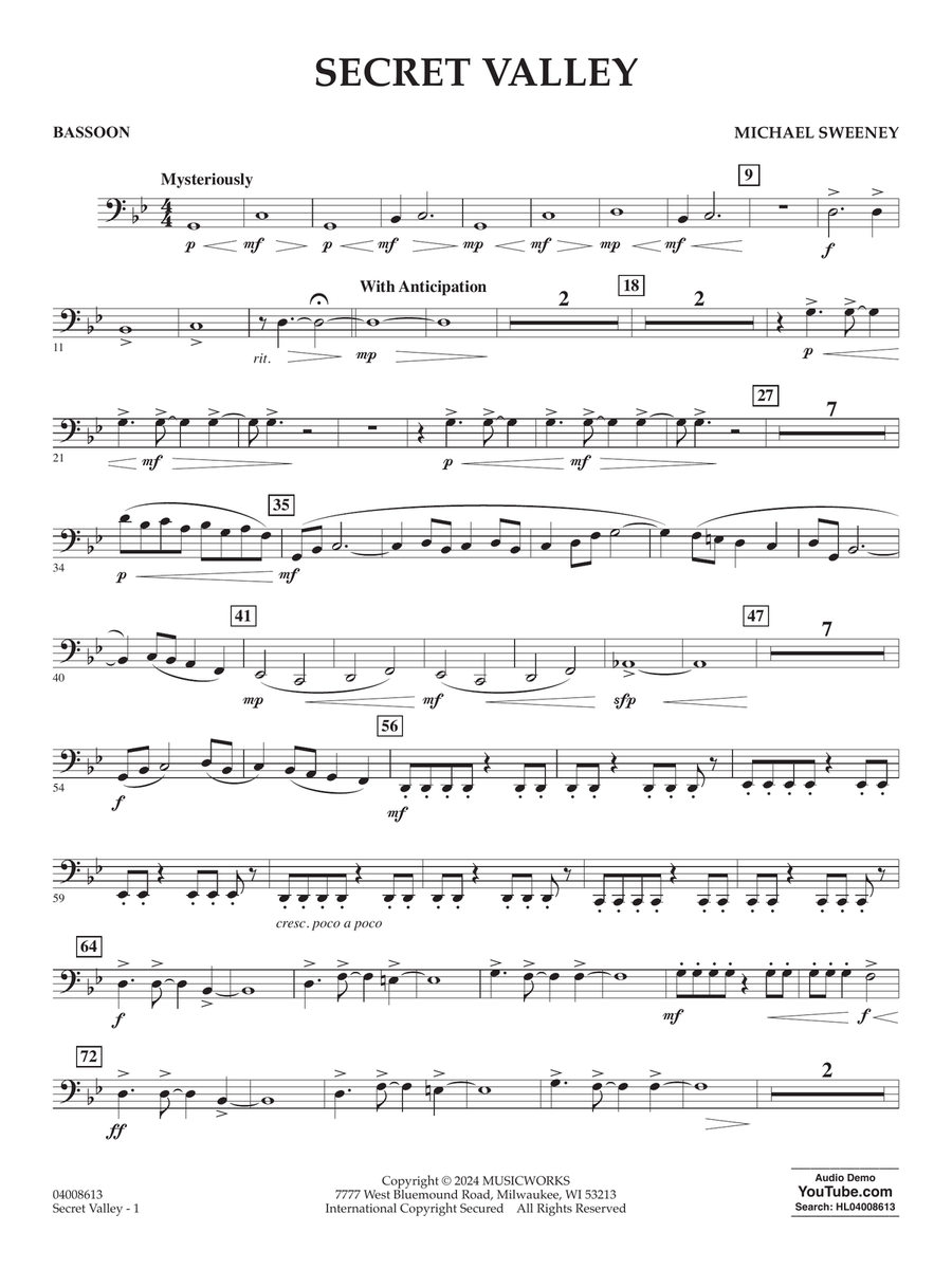 Secret Valley - Bassoon Concert Band scores gallery preview page 1