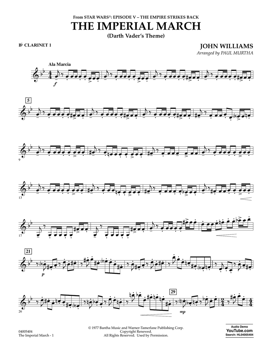 The Imperial March (Darth Vader's Theme) - Bb Clarinet 1 Concert Band scores gallery preview page 1
