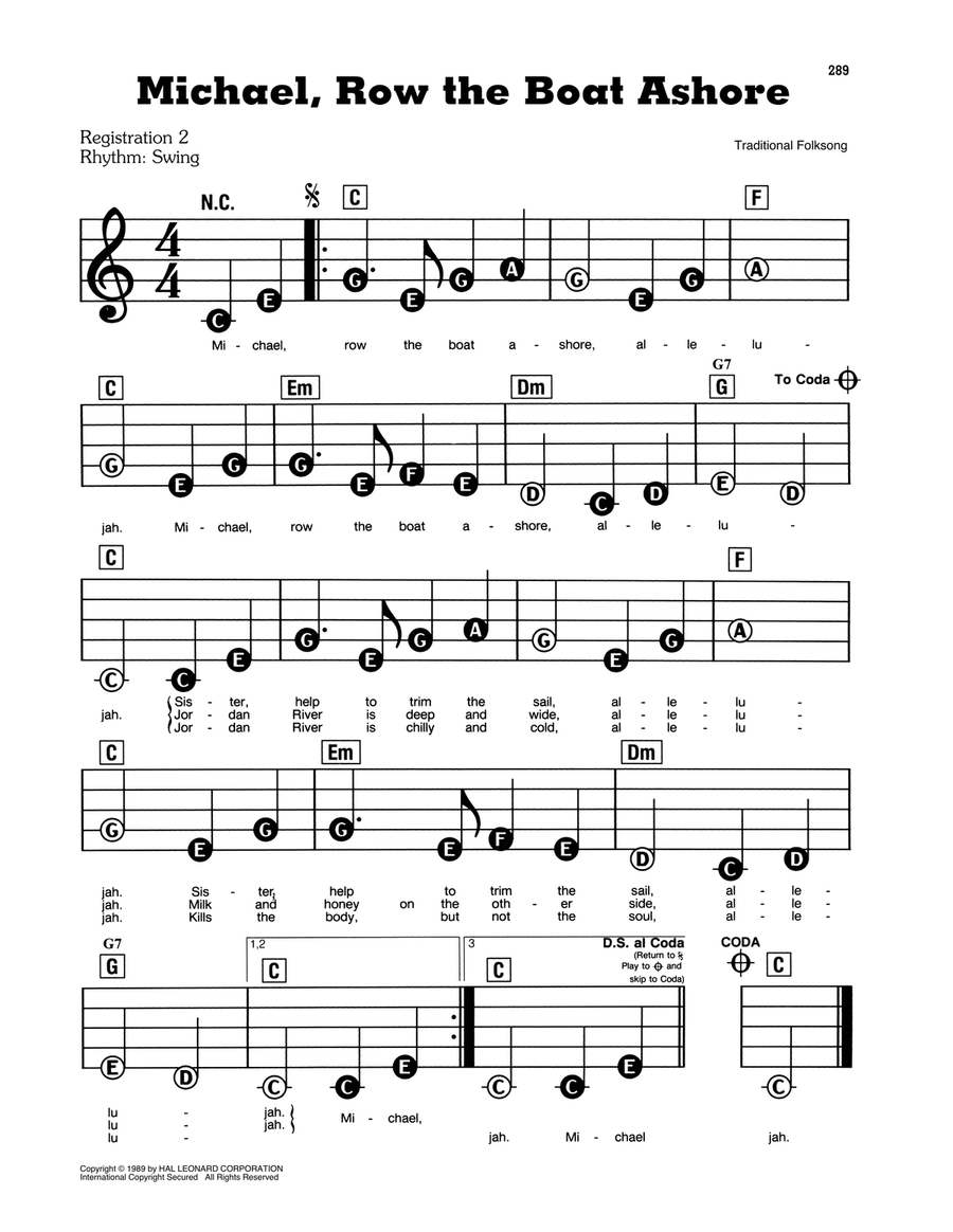 Michael Row The Boat Ashore Electronic Keyboard scores gallery preview page 1