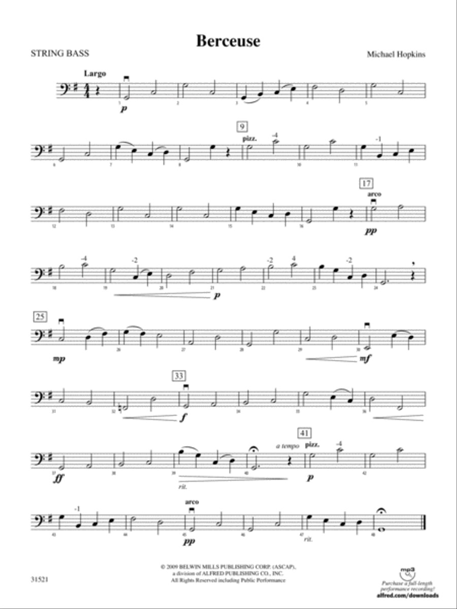 Berceuse: String Bass Berceuse: String Bass String Orchestra scores gallery preview page 1