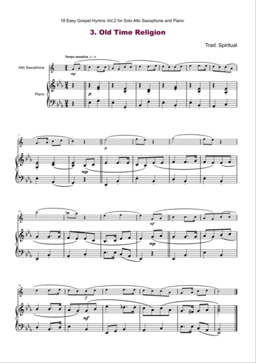 18 Gospel Hymns Vol.2 for Solo Alto Saxophone and Piano Alto Saxophone scores gallery preview page 6