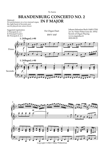 Brandenburg Concerto No. 2 in F Major, BWV 1047 (Organ Duet) image number null