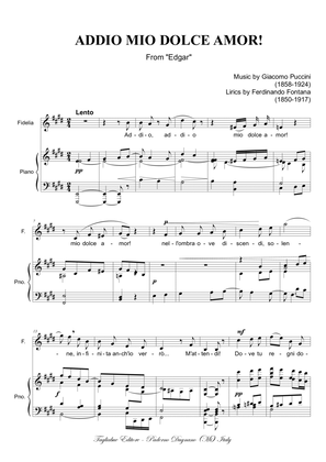 ADDIO MIO DOLCE AMOR (From "Edga"). G. Puccini - For Soprano, Unison Chorus and Piano