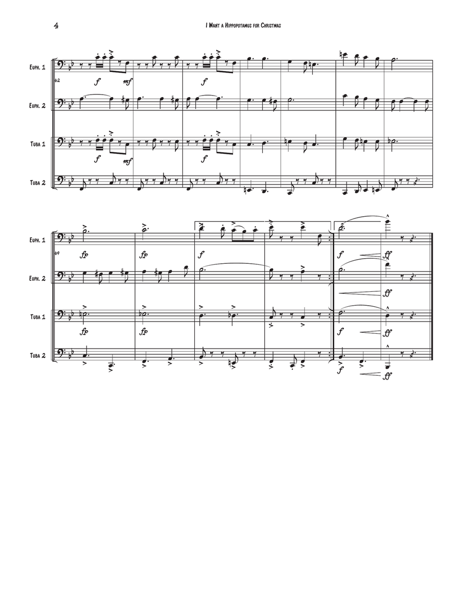 I Want A Hippopotamus For Christmas (Hippo The Hero) Brass Quartet scores gallery preview page 4