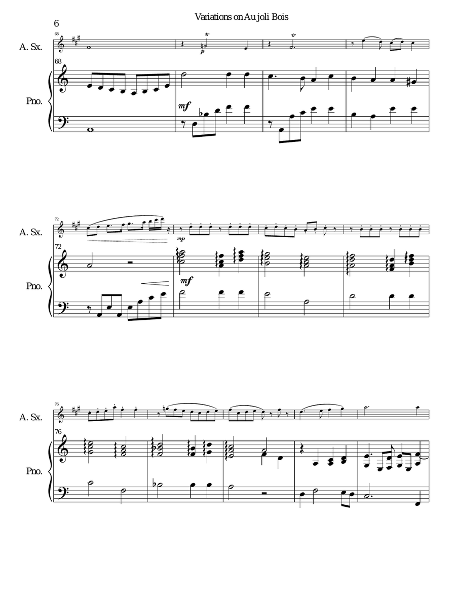 Variations on au Joli Bois for alto saxophone and piano Alto Saxophone scores gallery preview page 6