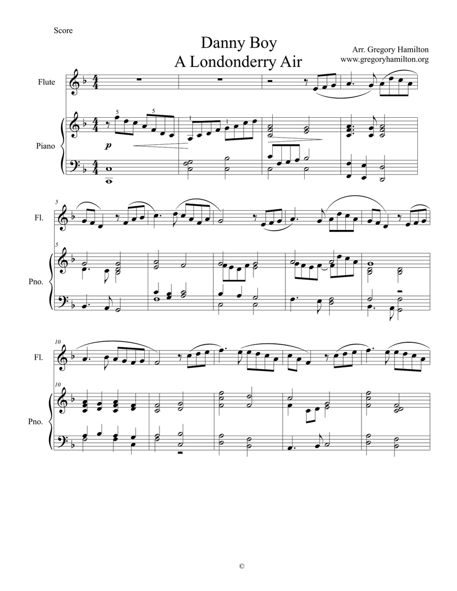 Danny Boy - A Londonderry Air for Flute (intemmediate) and Piano Flute Solo scores gallery preview page 1