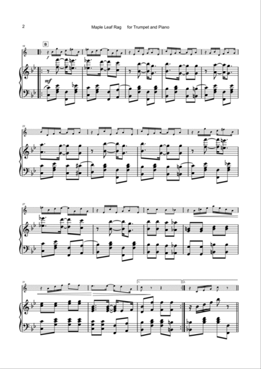 Maple Leaf Rag, by Scott Joplin, for Trumpet and Piano Trumpet Solo scores gallery preview page 3