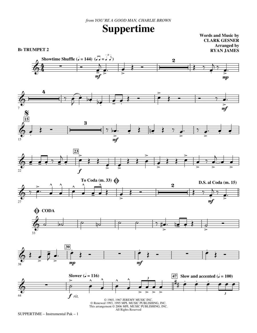 Suppertime - Bb Trumpet 2 Choir scores gallery preview page 1