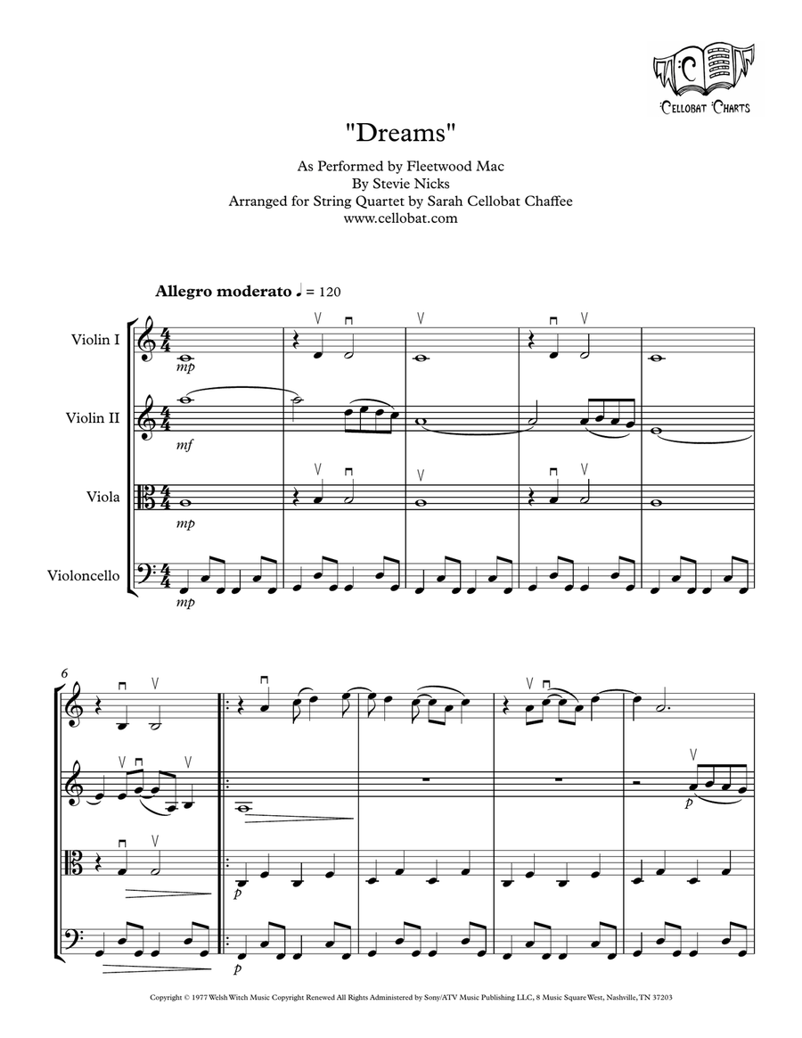 Dreams String Quartet scores gallery preview page 1