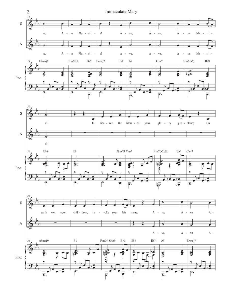 Immaculate Mary (Duet for Soprano and Alto solo) (Easy Vocal Duet Version) Alto Voice scores gallery preview page 2