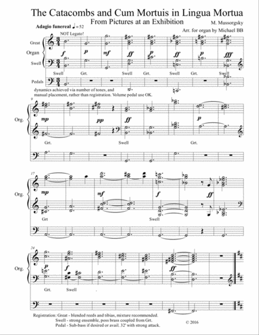 The Catacombs and Con Mortua Con Lingua Mortuis from Pictures at an Exhibition for Organ Solo Small Ensemble scores gallery preview page 3