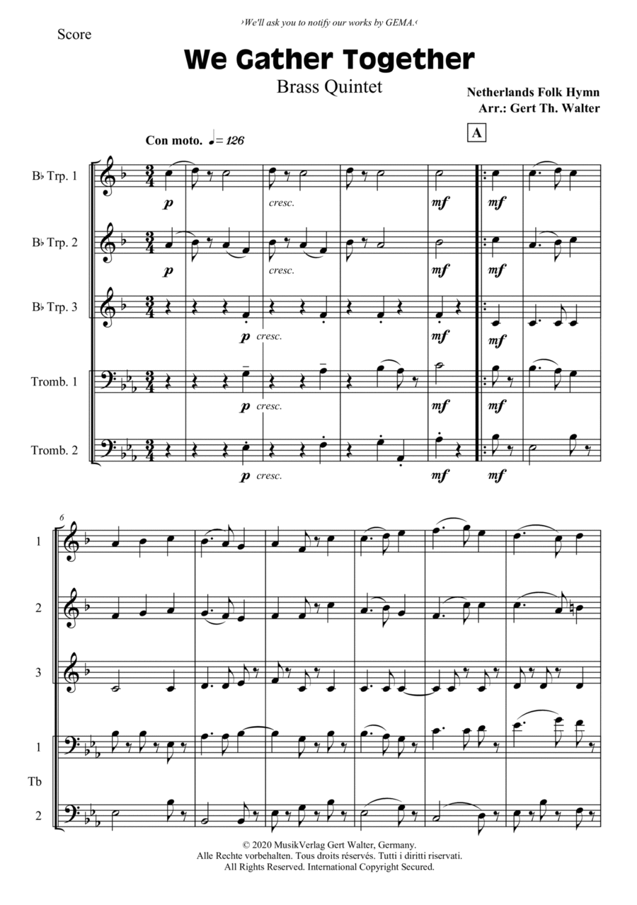We Gather Together Trombone scores gallery preview page 1