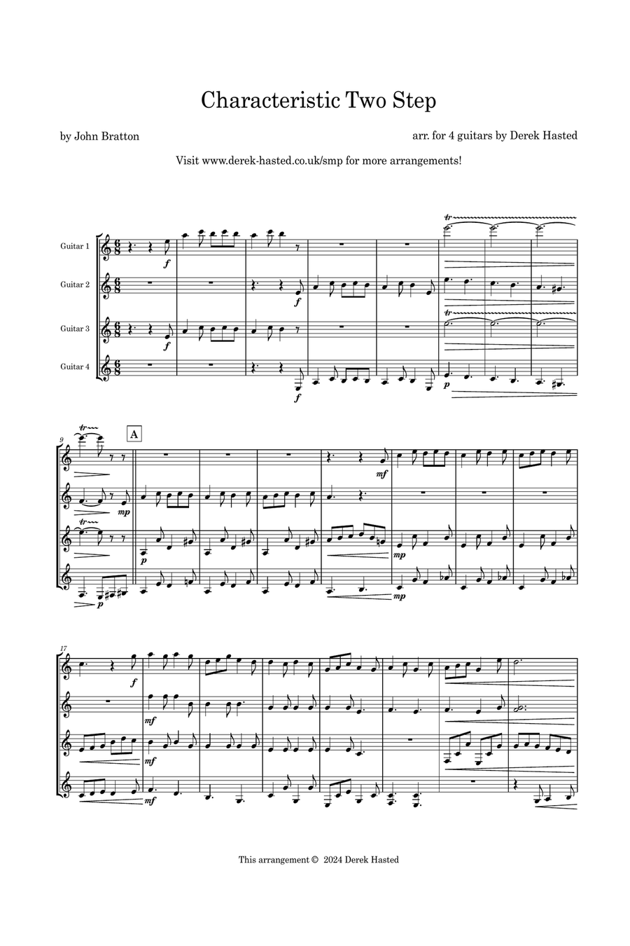 Characteristic Two Step - Exciting guitar quartet Guitar Ensemble scores gallery preview page 4
