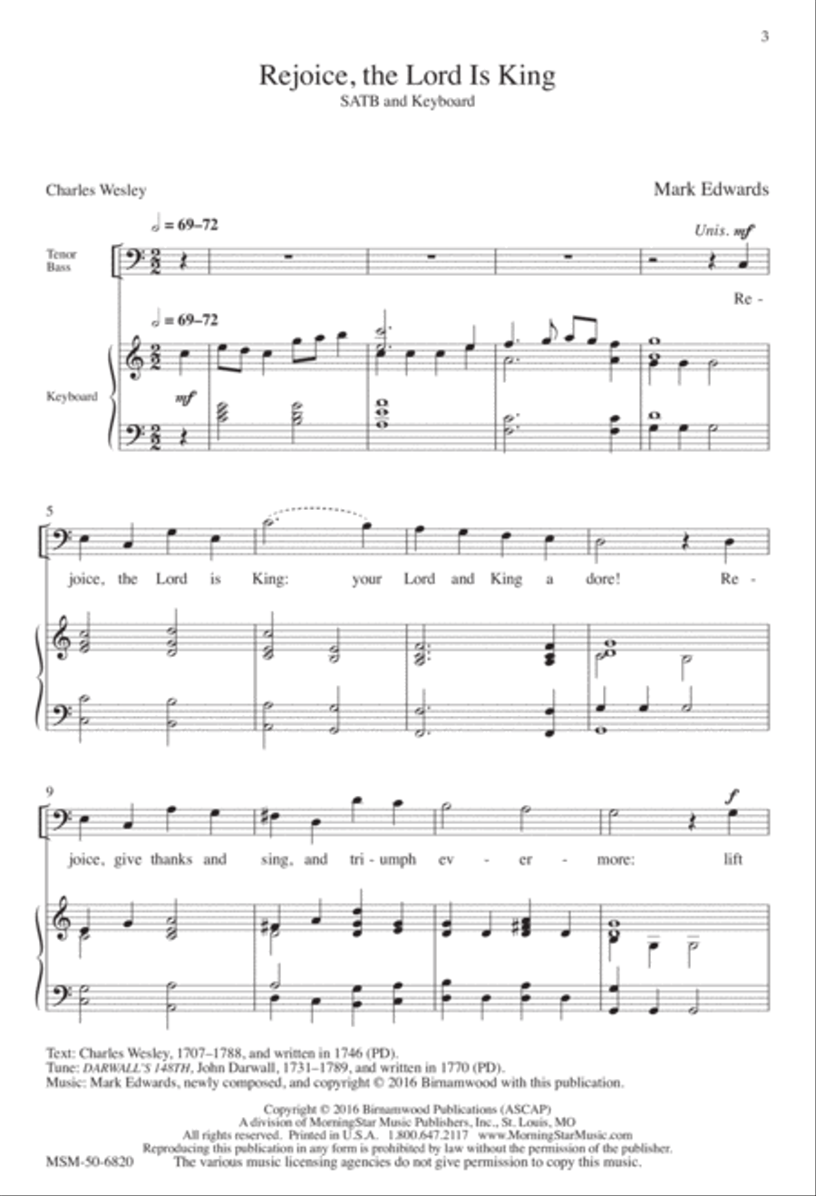 Rejoice, the Lord Is King 4-Part scores gallery preview page 2