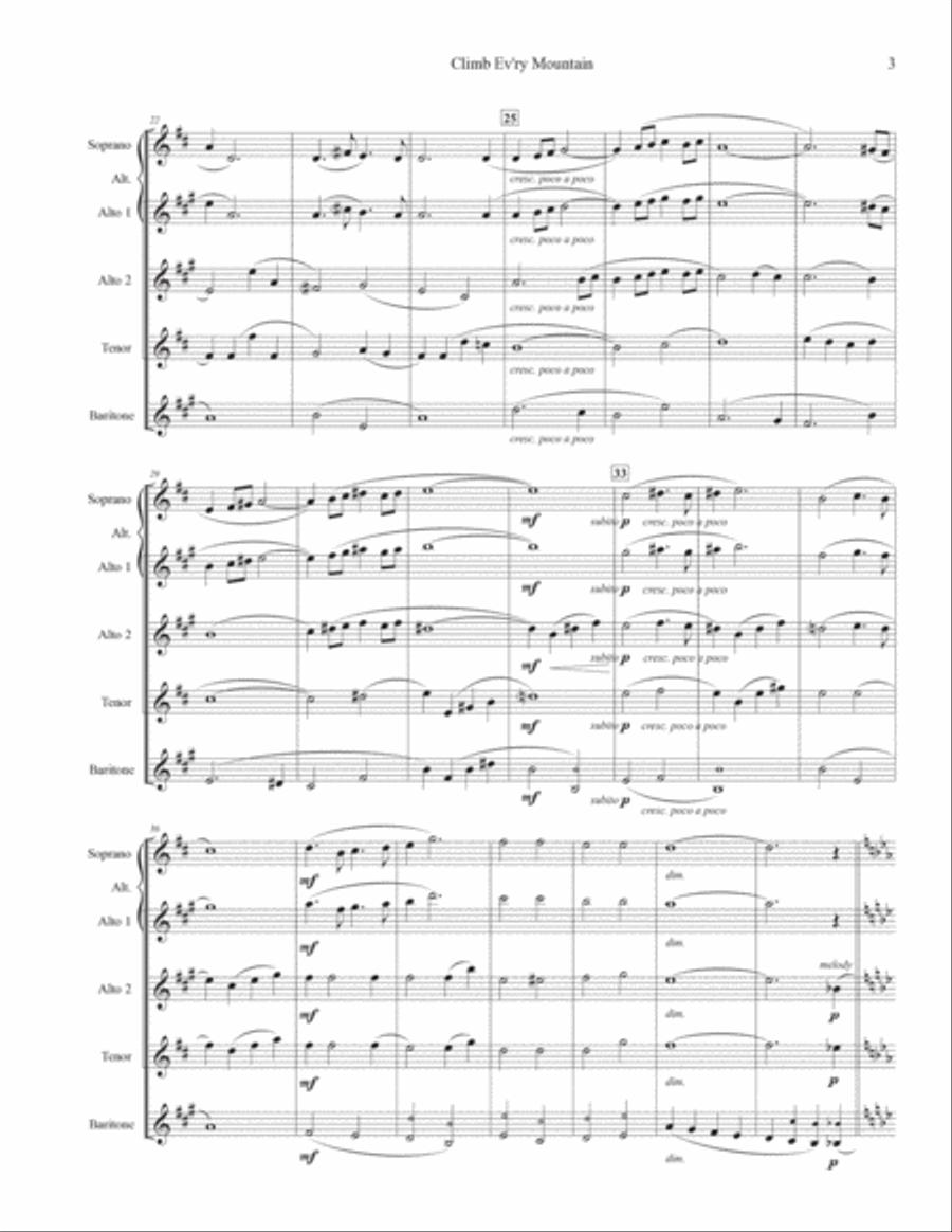 Climb Ev'ry Mountain Saxophone Quartet scores gallery preview page 3