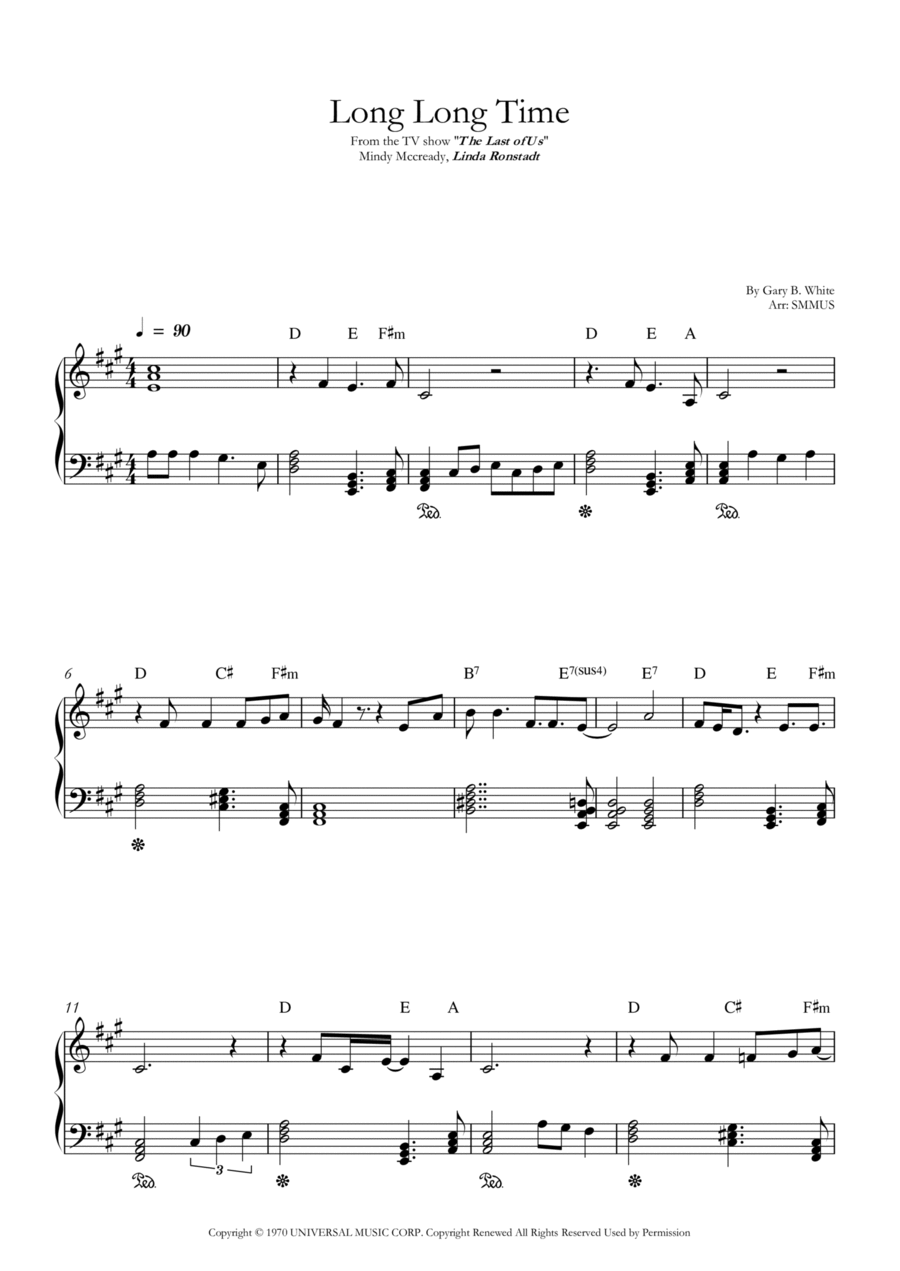 Long Long Time Easy Piano scores gallery preview page 1
