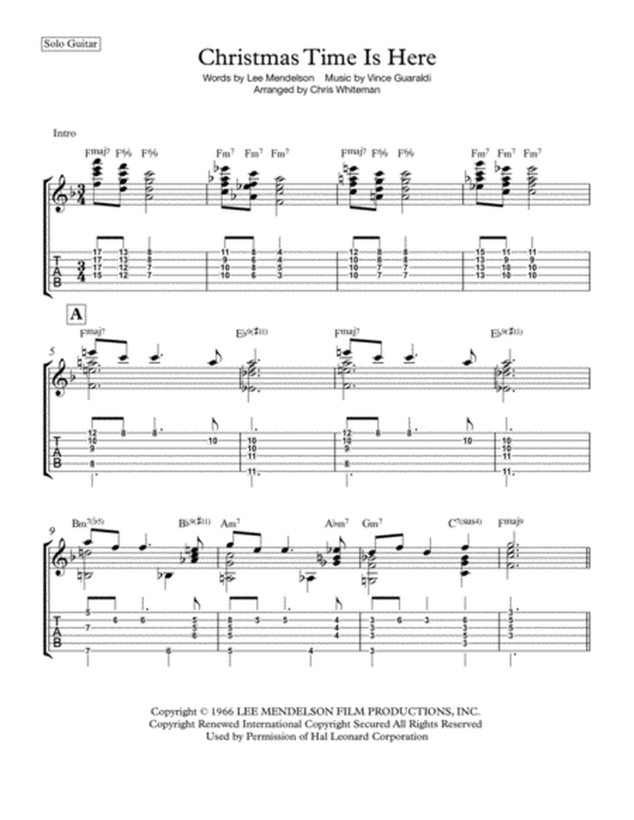 Christmas Time Is Here - Jazz Guitar Chord Melody image number null