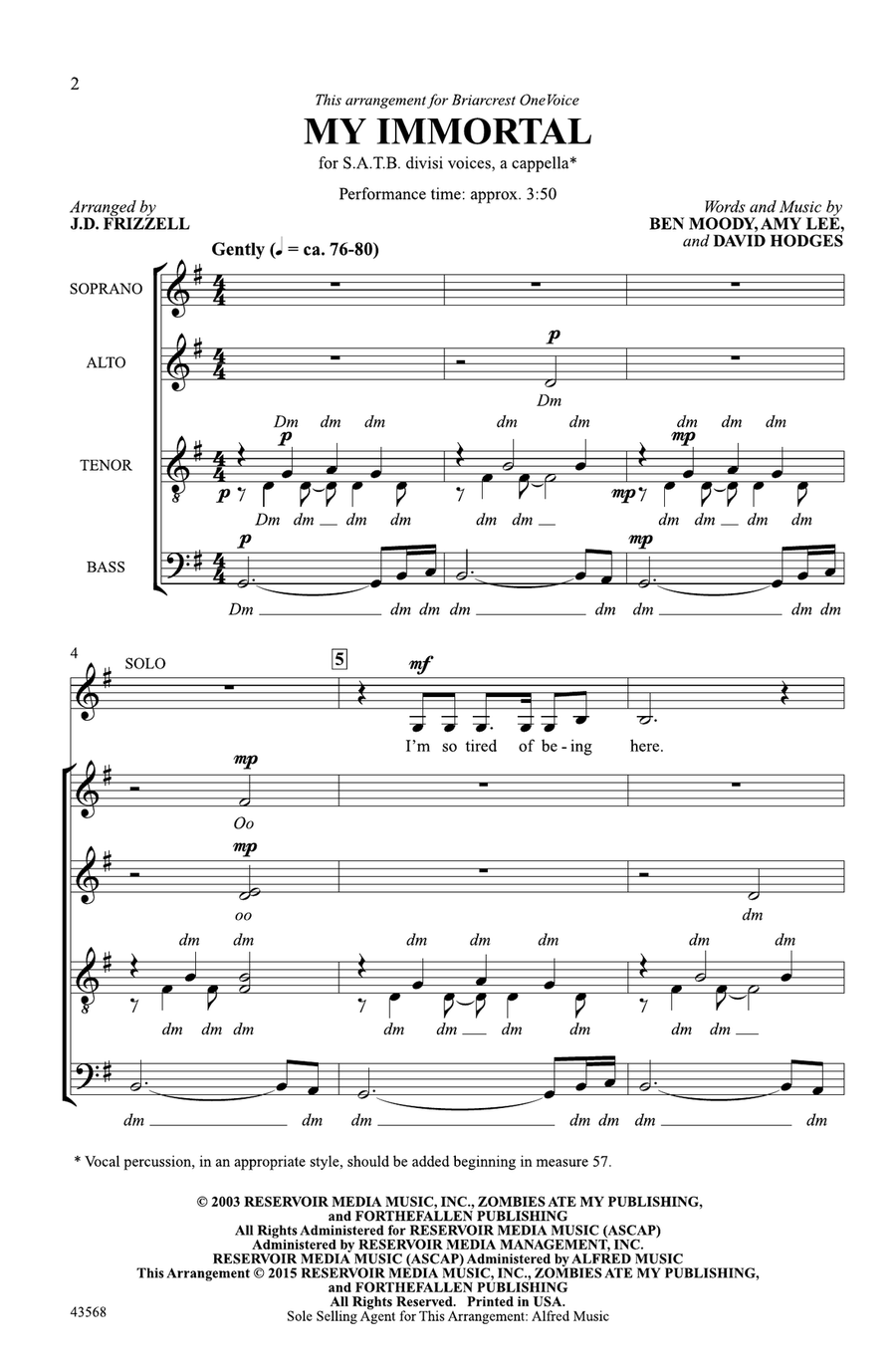 My Immortal by Ben Moody A Cappella - Digital Sheet Music