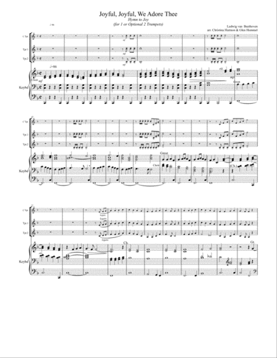 Joyful, Joyful, We Adore Thee (Hymn to Joy) – One or Two Trumpets and Keyboard. Trumpet Duet scores gallery preview page 2