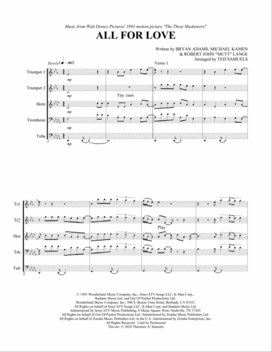 All For Love Brass Quintet scores gallery preview page 2