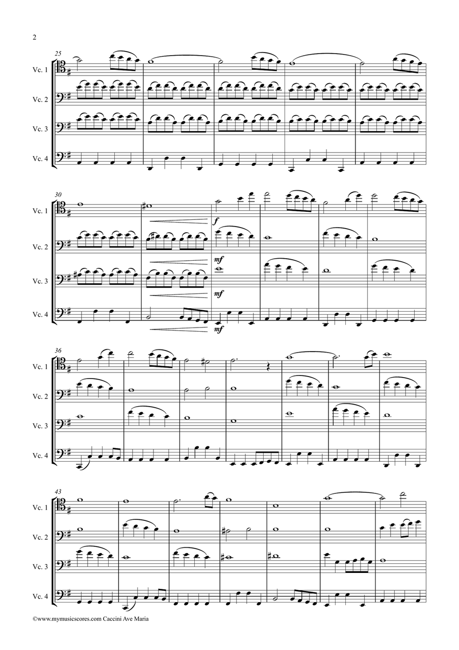 Caccini Ave Maria for Cello Quartet String Quartet scores gallery preview page 3