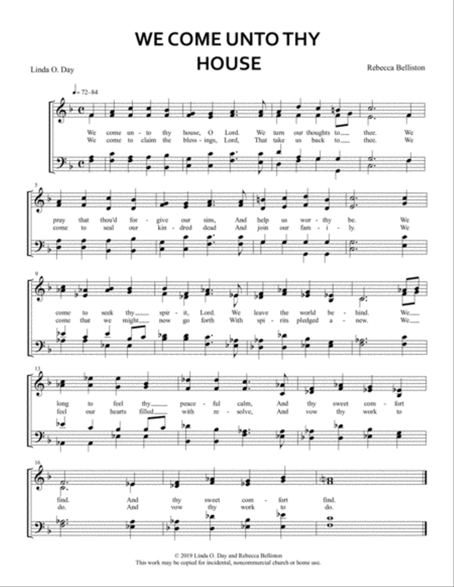 We Come Unto Thy House (SATB Hymn) 4-Part - Digital Sheet Music