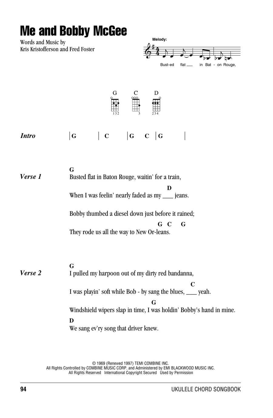 Me And Bobby McGee Me And Bobby McGee Ukulele scores gallery preview page 1