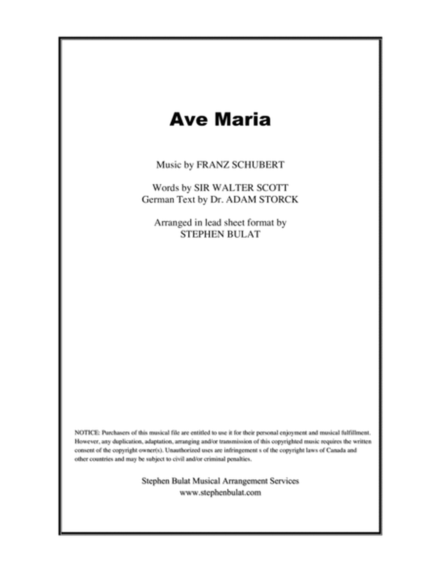 Ave Maria (Schubert) - Lead sheet in original key of Bb