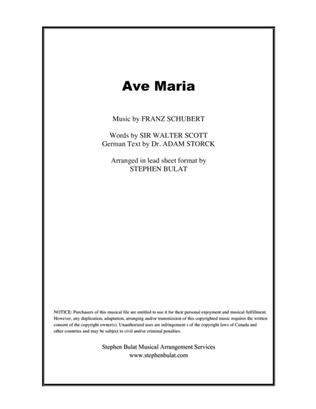 Book cover for Ave Maria (Schubert) - Lead sheet in original key of Bb