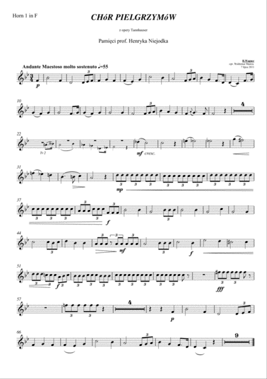Richard Wagner - Pilgrim's Choir from Tannhauser - for Brass Choir (4 Tr, 2 Cr, 3 Trbn, 2 Tb) TB scores gallery preview page 5