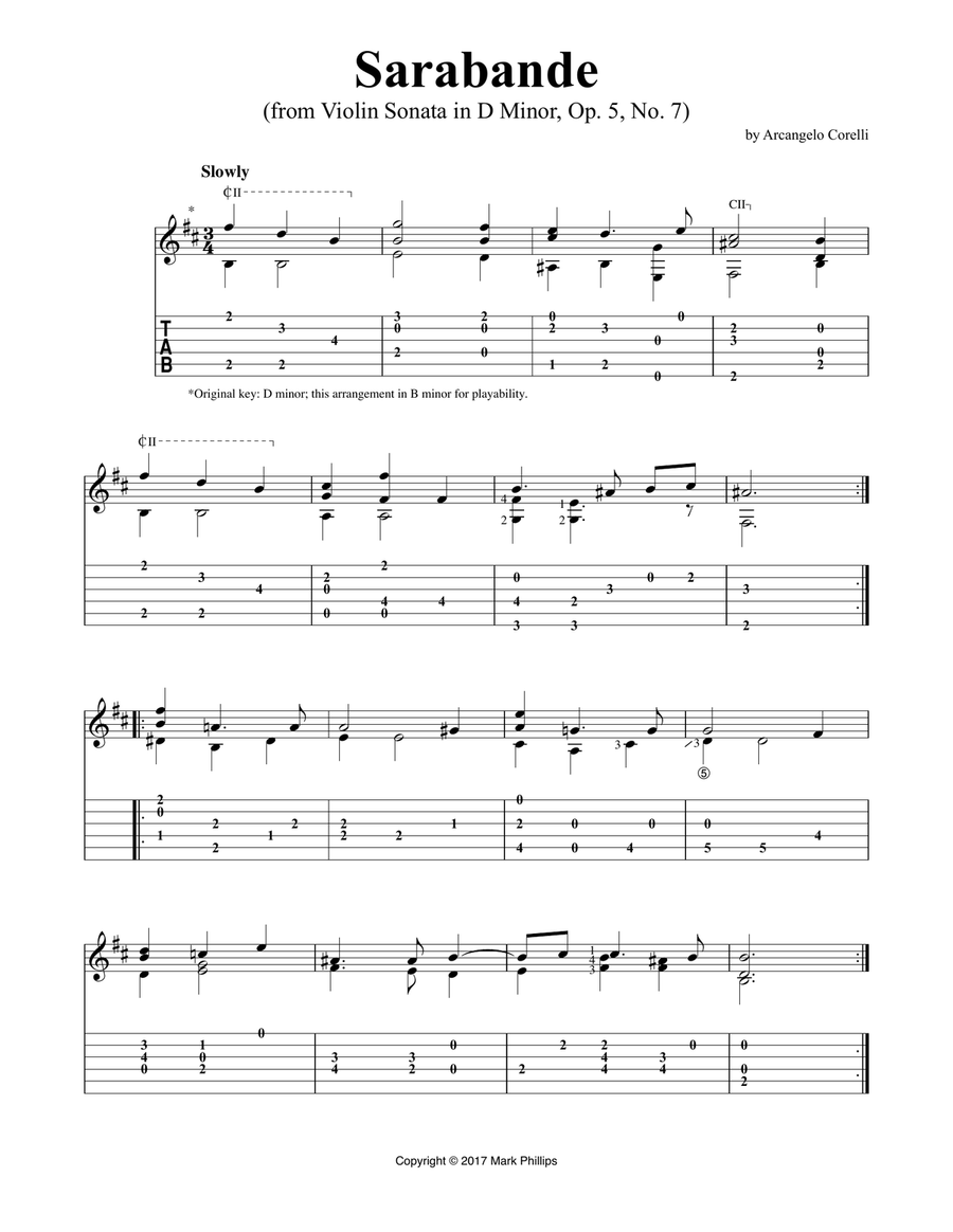 Sarabande (from Violin Sonata in D Minor, Op. 5, No. 7) Violin scores gallery preview page 1