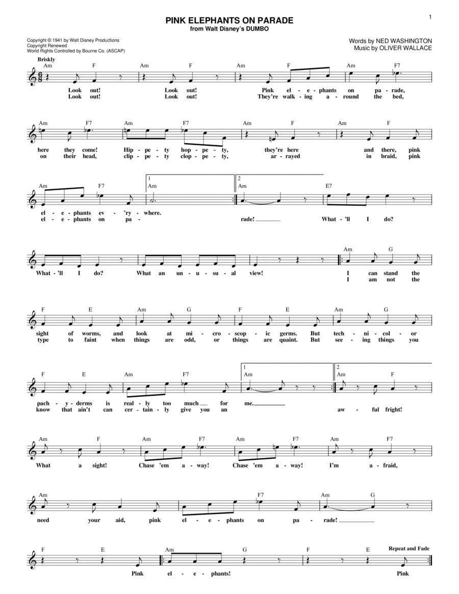 Pink Elephants On Parade (from Walt Disney's Dumbo) Guitar scores gallery preview page 1