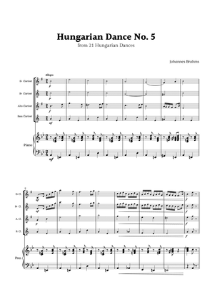 Hungarian Dance No. 5 by Brahms for Clarinet Ensemble Quartet and Piano