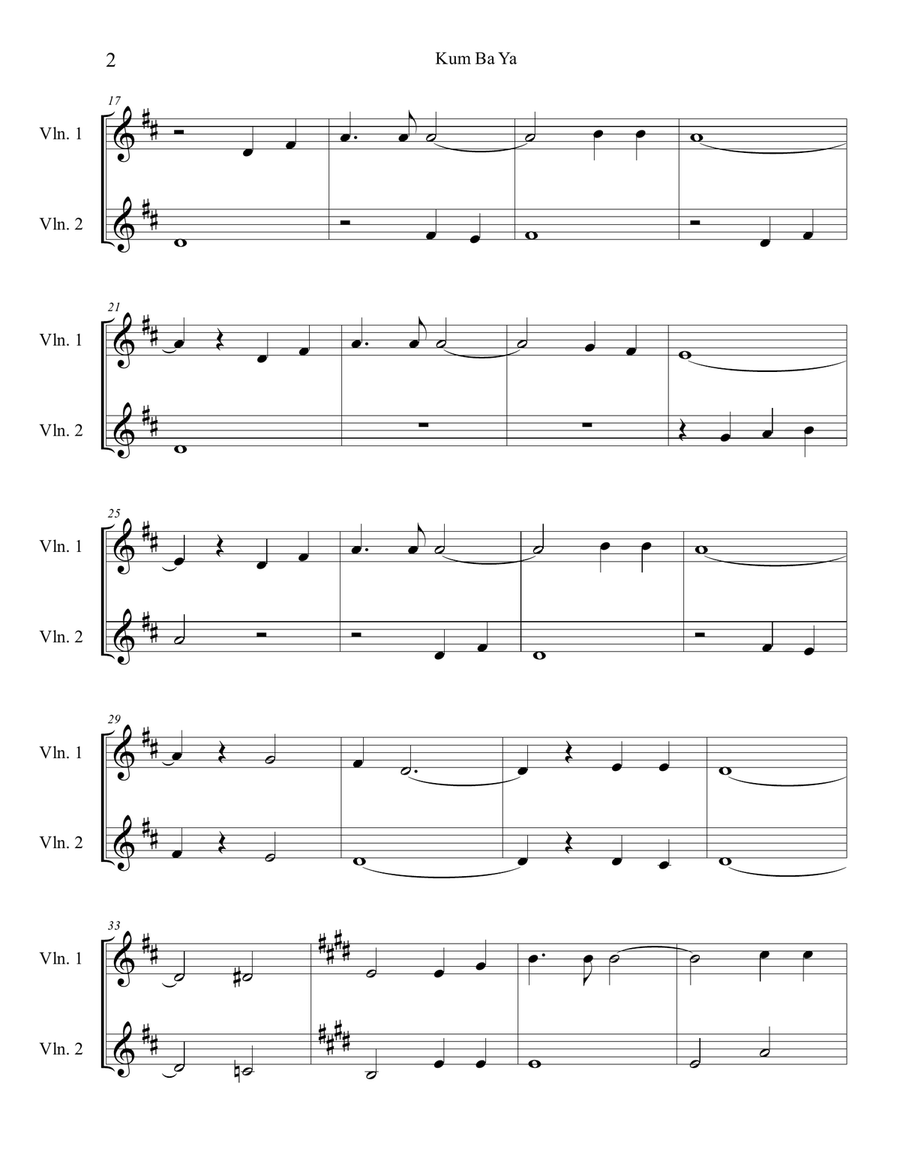 Kum Ba Ya Kum Ba Ya String Duet scores gallery preview page 2