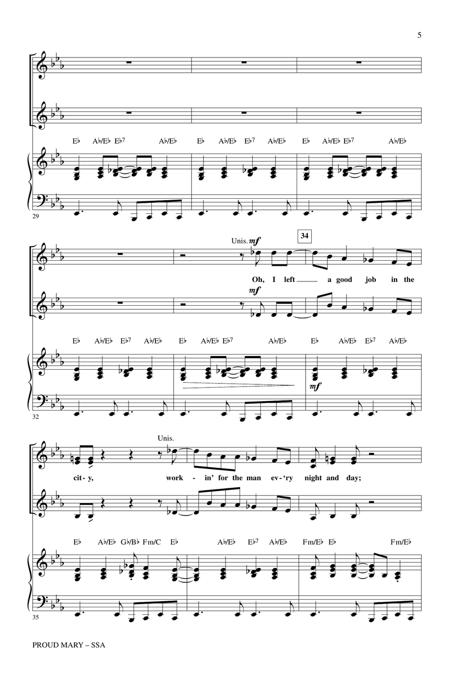 Proud Mary (arr. Kirby Shaw) SSA scores gallery preview page 4