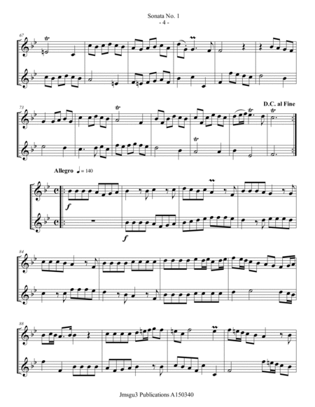 Loeillet: Six Sonatas Op. 5 No. 2 Complete for Trumpet Duo image number null