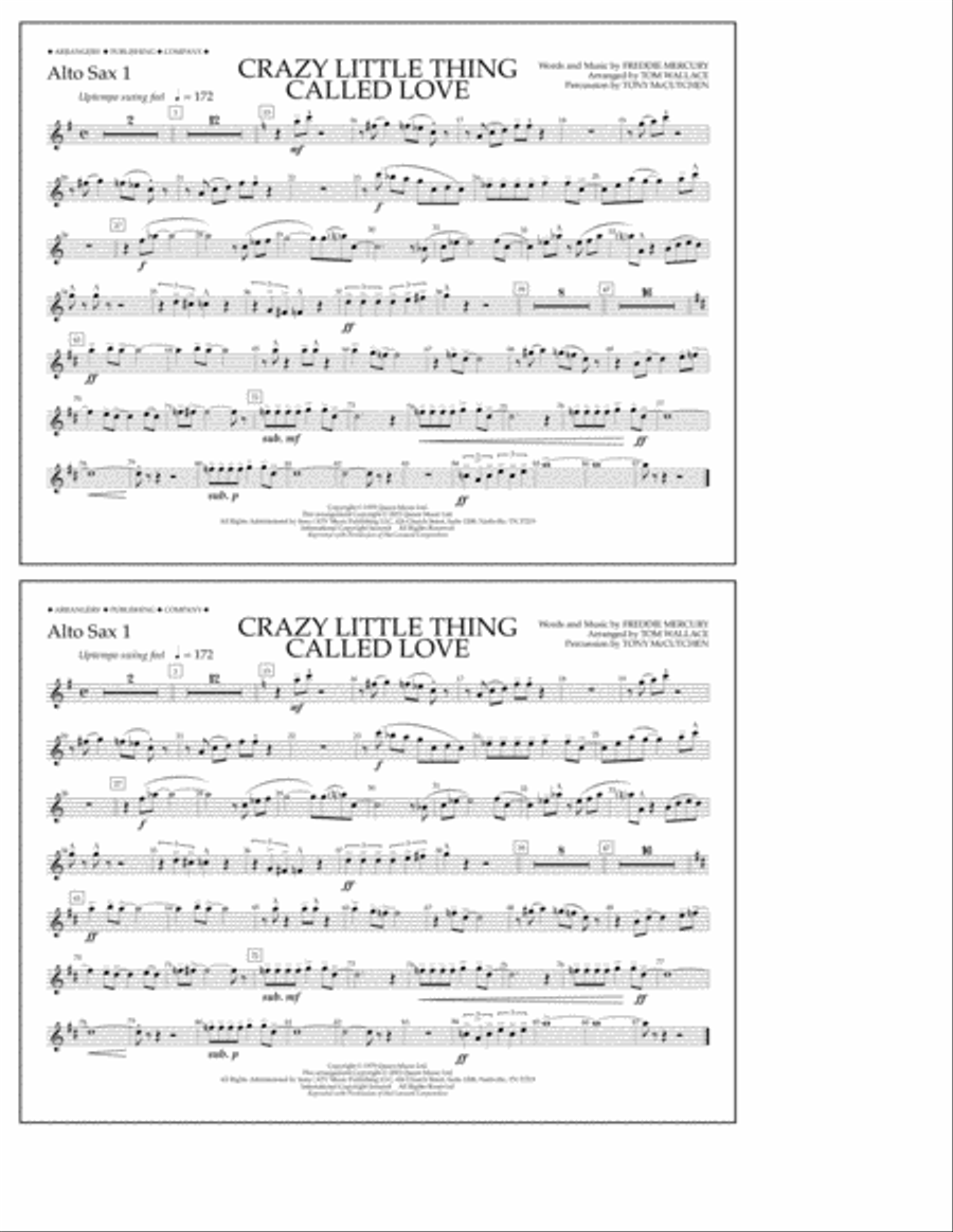 Crazy Little Thing Called Love - Alto Sax 1 Marching Band scores gallery preview page 1