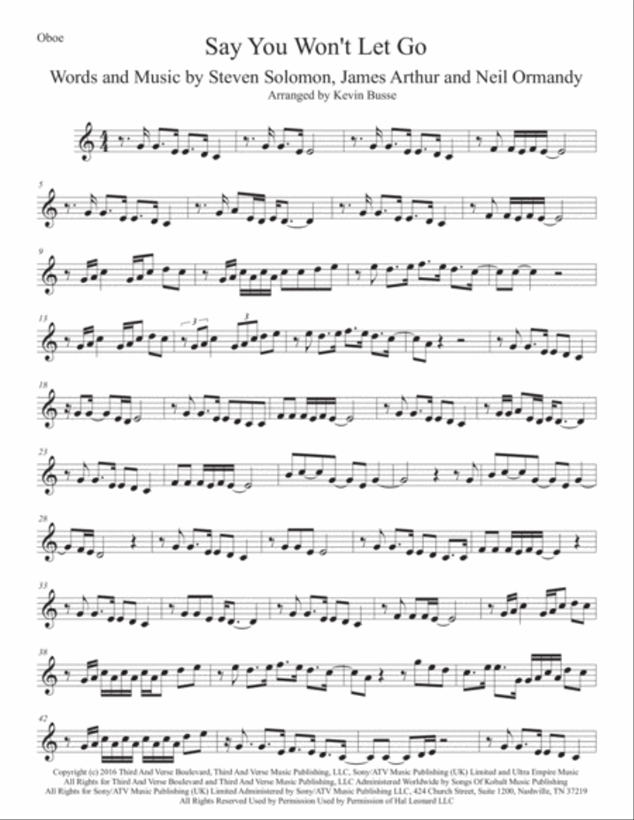 Say You Won't Let Go Oboe Solo scores gallery preview page 1
